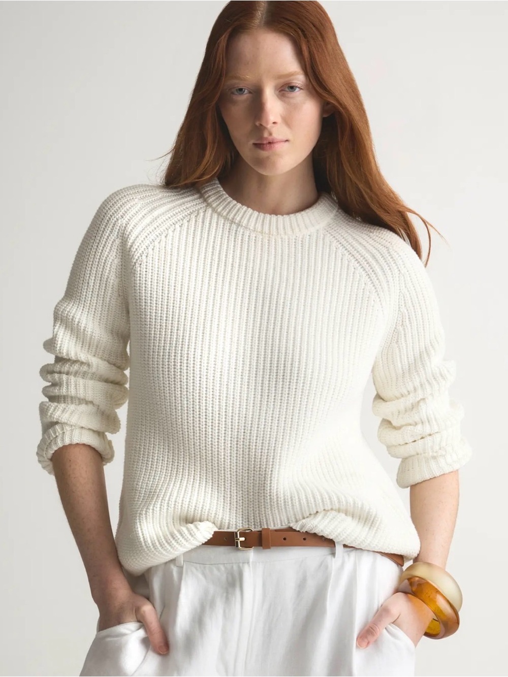 Quince Fisherman Crew Sweater Ivory 100% Organic Cotton